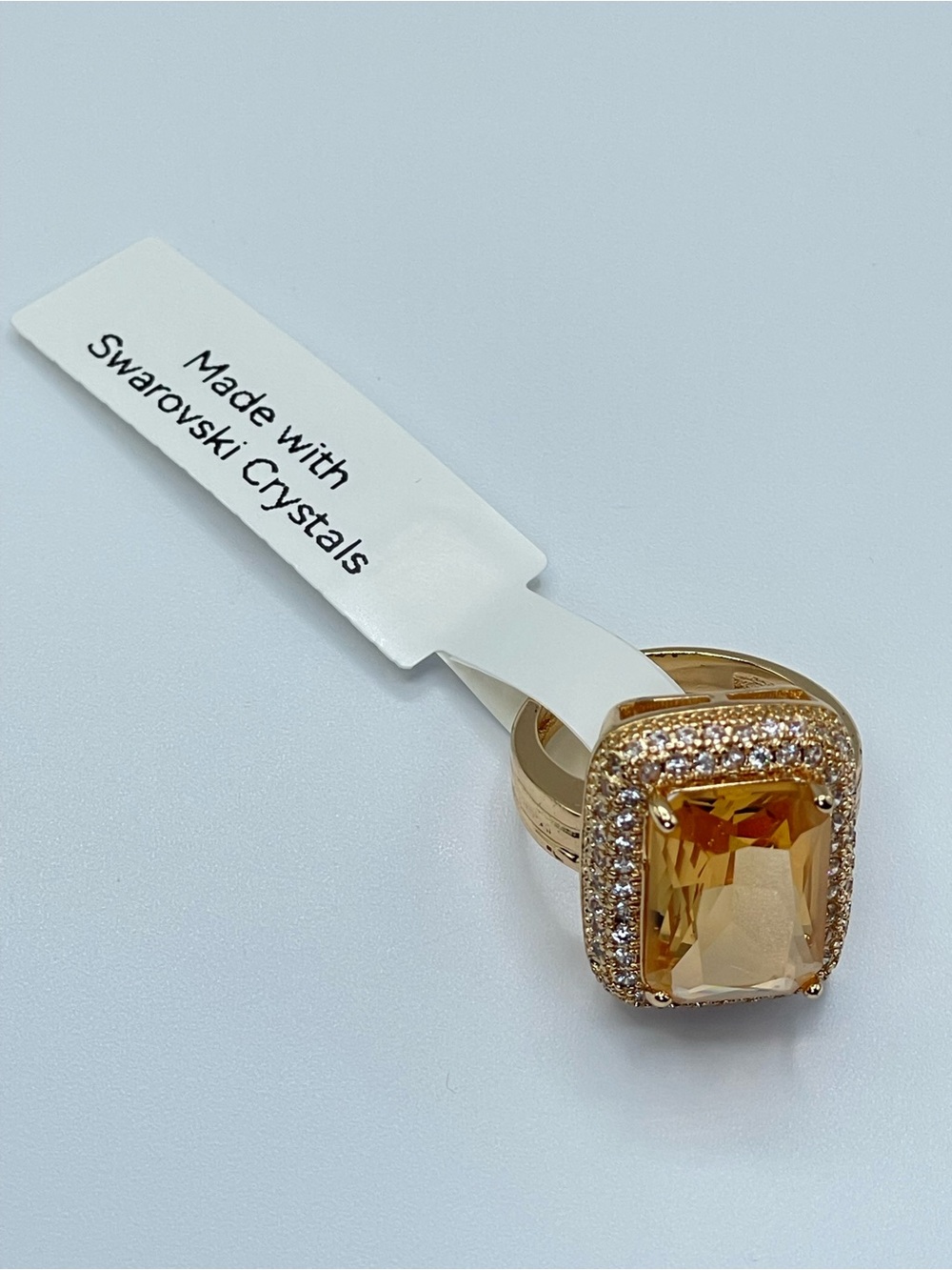 Swarovski Crystal Elements Champagne Crystal Halo Ring Gold Statement Sz 6 - Picture 4 of 9